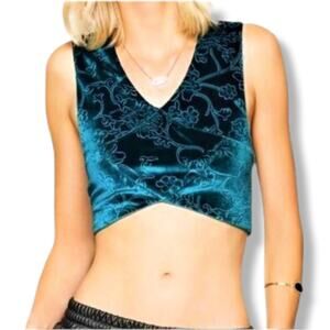 Anthro Staring At Stars Blue Velvet Crop Top M Cocktail Holiday Festival Party